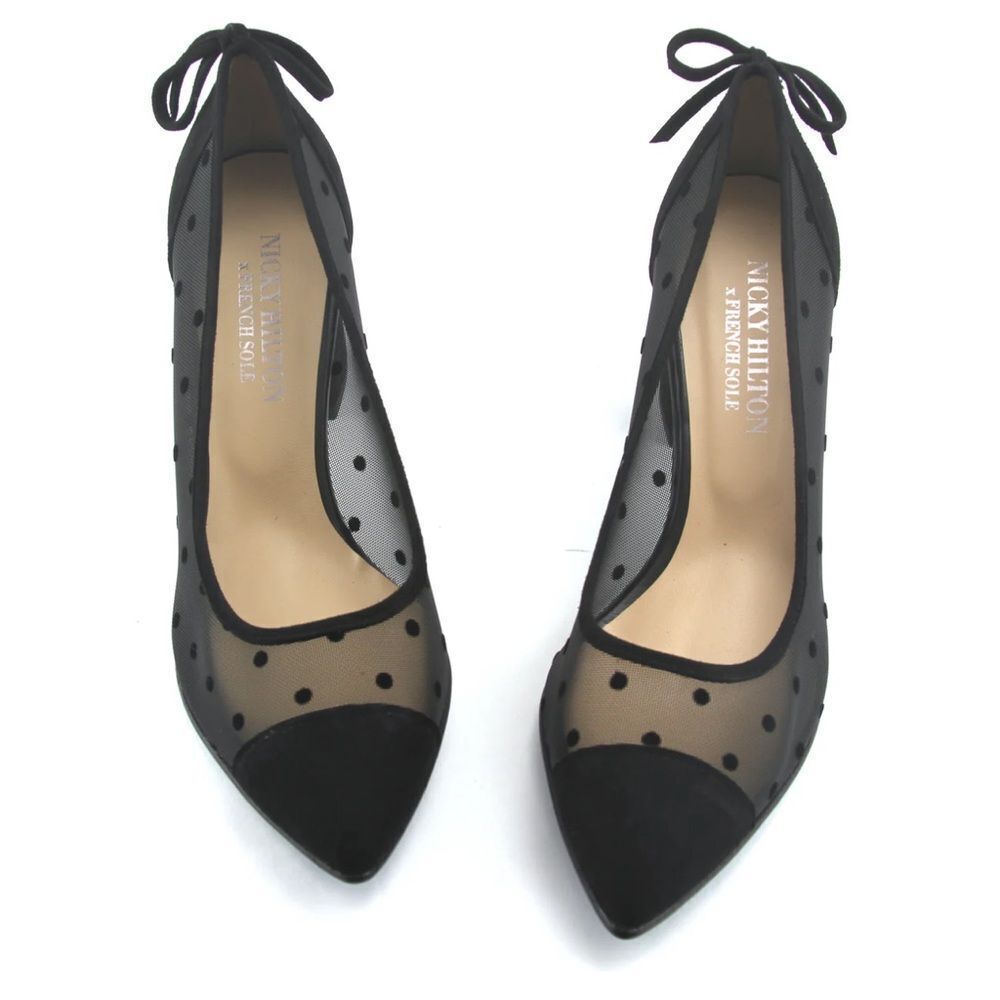 Black Polka Dot Mesh Pointed Toe Heels